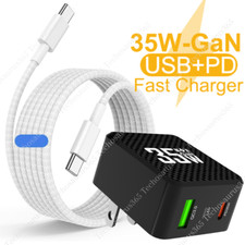 PD 35W GaN Type C Fast Charger Adapter USB C Cable For Samsung/iPad/iPhone 15 16