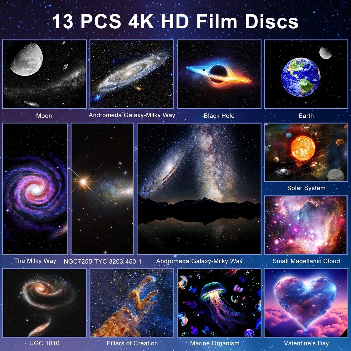 Galaxy Projector, 4K HD Planetarium Star Projector with 13 Film Discs,