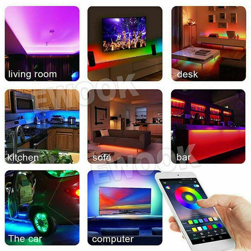 NEW LED Strip Lights RGB USB IP65 Waterproof 1M-10M 60-300 5050 LED Bluetooth 5V - Picture 8 of 13