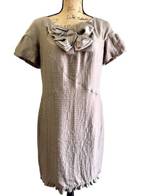 Hugo Boss Grey Crinkled Silk Mini Dress SZ 10 Short Puff Sleeve Bow Fully  Lined | eBay