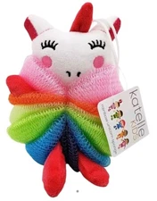 Katelle Rainbow Unicorn Bath Sponges – 2 Pack | Kids Exfoliating Mesh Loofahs