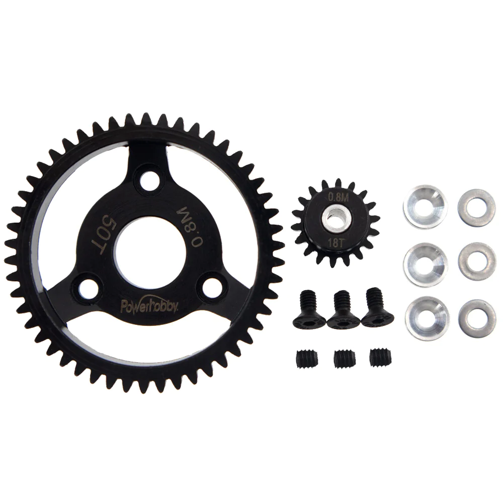 NEW Powerhobby Hardened Steel 32P 50T 0.8M Spur Gear w 18T Pinion