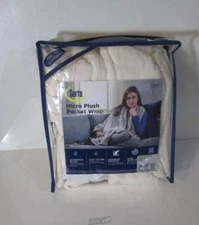 Serta Heated Micro Plush Pocket Wrap Electric Heat Blanket Throw Ivory Cream