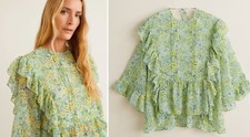 NEW,MANGO ZARA GROUP FLORAL LONG SLEEVE CHIFFON BLOUSE USA 6 EUR M