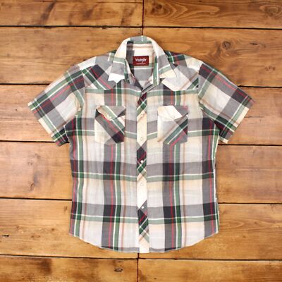 Vintage Wrangler Western Hemd Druckknopf L 90er kariert Herren Kurzarm grau kariert