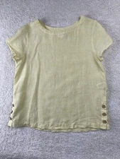 C&C California Shirt Size S Yellow Linen Short Sleeve Button Accent Beachy