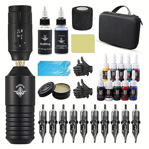 Tuffking Tattoo Machine Kit Rotary Motor Pen Gun Power Supply Needle Color Inks - Picture 21 of 24