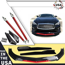 For Infiniti Q50 Base Front Bumper Lip Splitter Spoiler Body Kit+Side Skirt