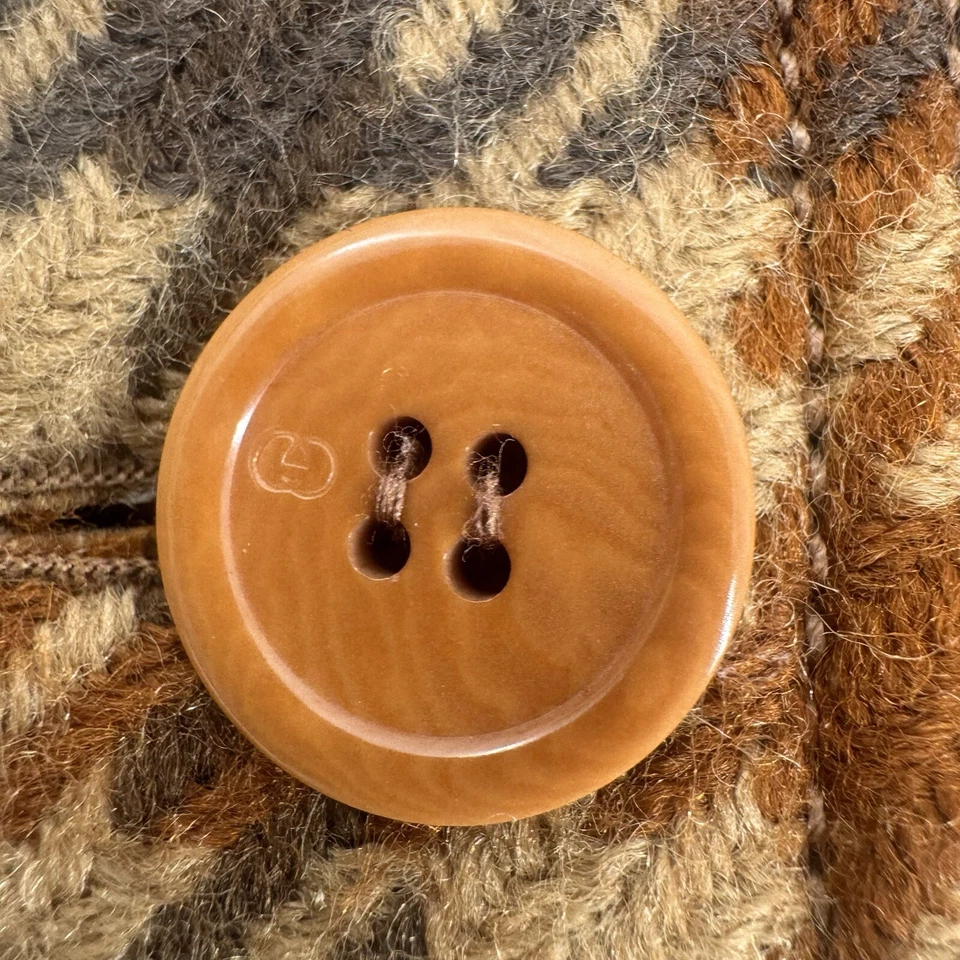 Винтажный G. Gucci коричневый желтовато-коричневый черный клетку шерсти блейзер женщин M кнопки - Изображение 2 из 4