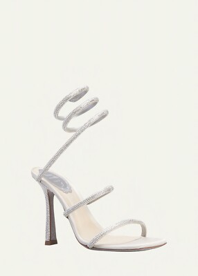 Rene Caovilla Silver Cleo 105mm Crystal Snake Wrapped Sandal Heel