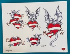 Heart and Gargoyle Design Tattoo Flash Sheet