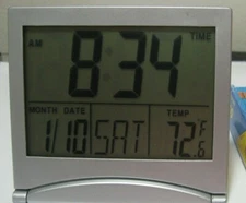 SMALL, THIN, LCD Digital Travel Alarm Clock, Day, Date, Temperature  # 2201 u