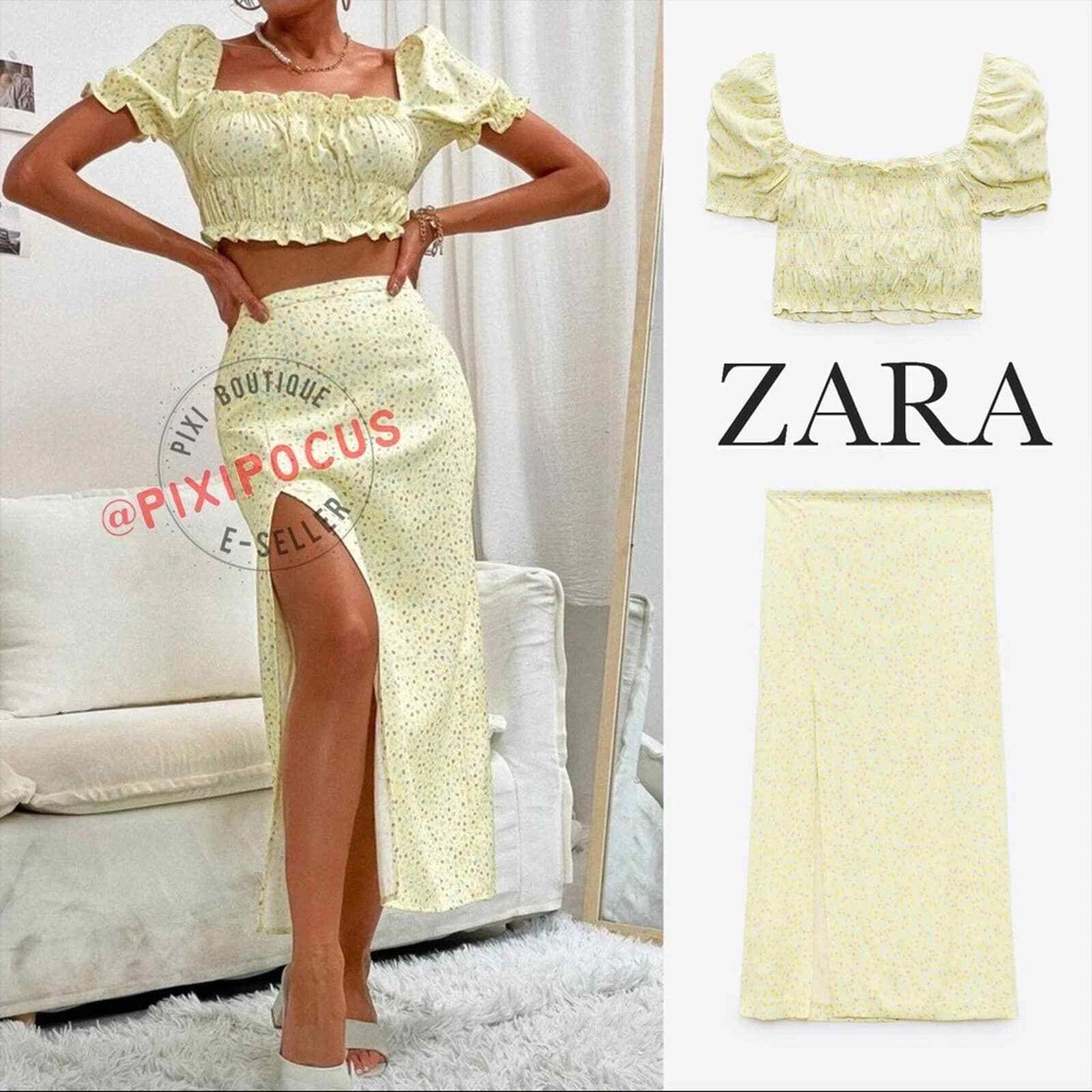 ZARA NEW [ 2 PIECES ] SATIN SKIRT SET CO-ORD [ SKIRT + TOP ] PASTEL L LARGE