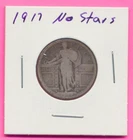 1917 Type 1 No Stars Silver Liberty Standing Quarter 25 Cents US Coin