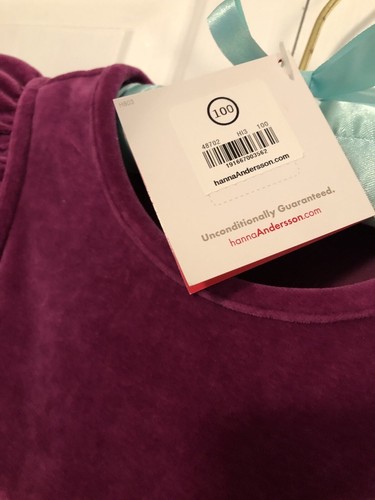 NWT Girls Hanna Andersson PURPLE VELOUR DRESS 100/4 Cap Sleeve Gold Trim - Picture 4 of 5