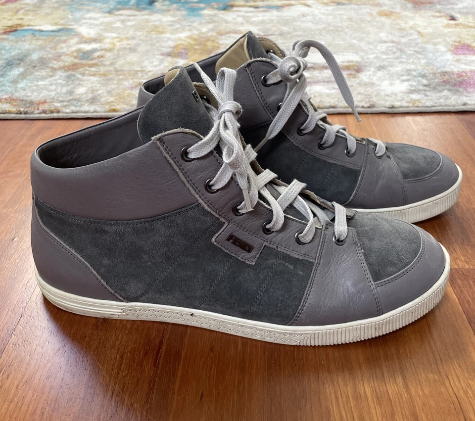 Zapatillas altas de gamuza/cuero gris FENDI para hombre US 9 0574 Foto 2 de 4