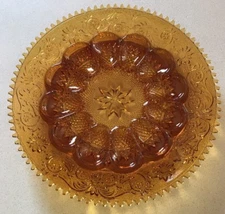 Tiara Glass Sandwich Deviled Egg Platter Indiana Plate Vintage Amber Gold 12"