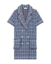 NWT Sandro Ludivine in Blue Multicolor Tweed Fringe Mini Dress 36 / US 4