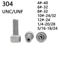 304 Stainless Steel Hex Socket Bolts Cap Head Hollow Screws 4# 6# 8# 10# 12# 1/4