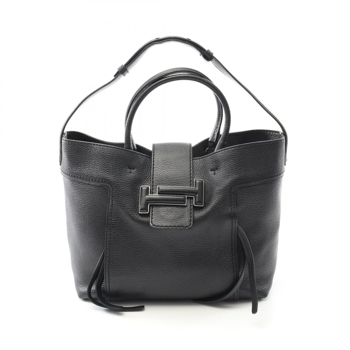 TOD'S Double T Shopping Shoulder Bag leather Black Used Women