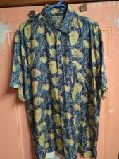 Robert Stock Vintage Button Shirt 100 Silk Splatter Leaves Pattern All Over