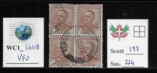 WC1_14118. ITALY KINGDOM. Block 7 1/2 cent. 1928 KING VEII. Scott 197. Used