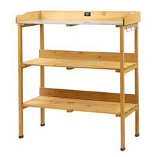 GREENHOUSE POTTING TABLE BENCH FOR GARDENING PLANTING STATION WITH HOOKS SHELVES