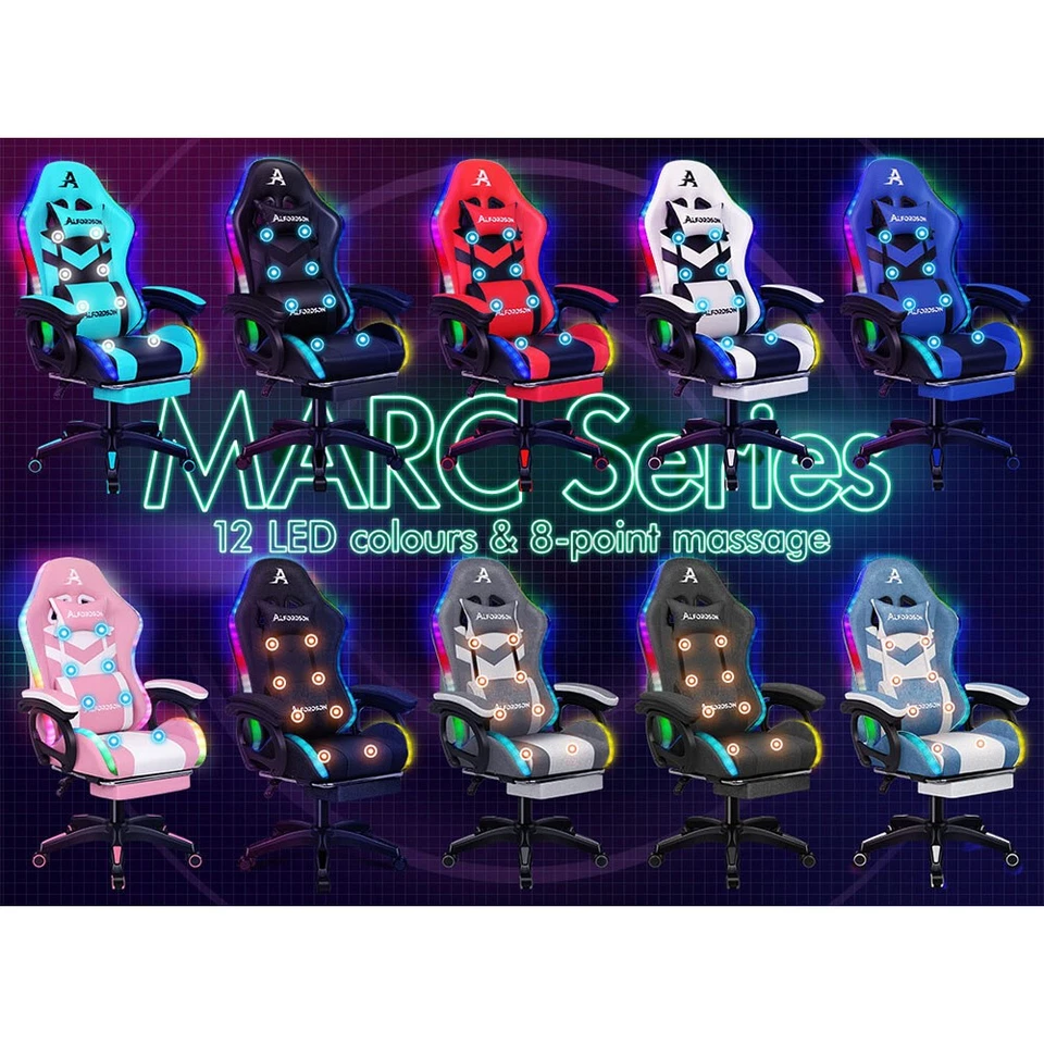 ALFORDSON Chaise Gaming Chaise de Bureau avec LED et Massant 8 Points Cuir/Tissu - Photo 3/3