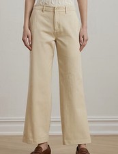 Lauren Ralph Lauren Black Label Cotton Twill Wide Leg Pants Light Beige Womens 0