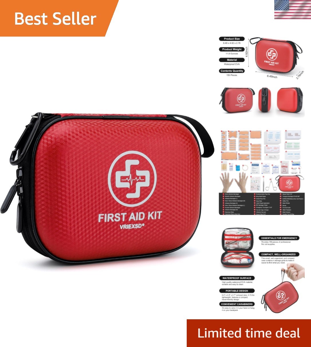 Mini First Aid Kit 150 Piece Waterproof Hard