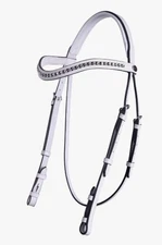 Friesian Horse White Leather headstall Bridle with Padded crown, crystal brow.