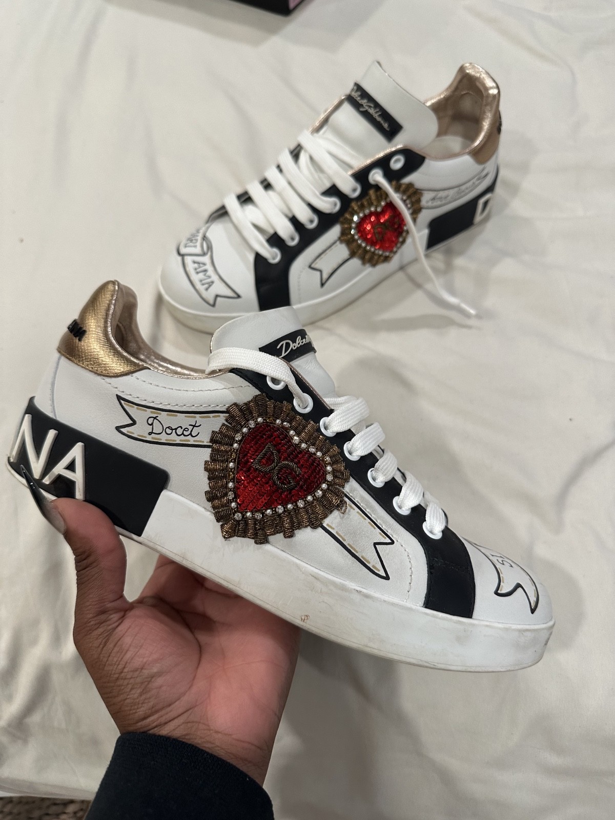 Dolce & Gabbana CALFSKIN PORTOFINO SNEAKERS WITH EMBROIDERY Size 41