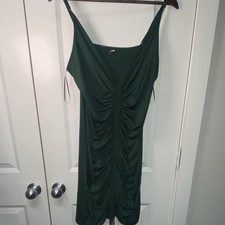 Green V-Neck Ruched Bodycon Mini Dress S Sleeveless Stretch