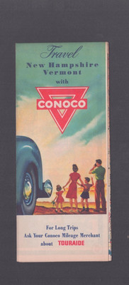Conoco New Hampshire Vermont Road Map Travel Touraide Nth Motor Oil Back