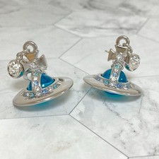 Vivienne Westwood Earrings Tiny Orb Light blue Silver NO BOX EJ835