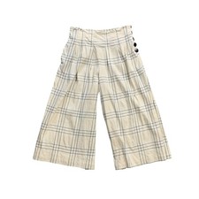 Maeve Pants Womens 4 Multi Linen Blend Culottes Pleated Plaid Buttons Wide Leg