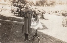 1909 Waupun WI Wisconsin Girl & Tabby Cat On Table RPPC Photo Postcard COPY