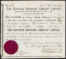 Egypt: Egyptian Dredging Co. Ltd., £10 'C' shares, 1886, VF