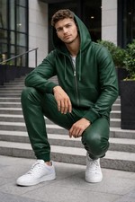 Men’s Premium Genuine Leather Tracksuit – Urban Fashion Hoodie Jogger Set