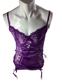 Sexy Purple Lace Satin Lingerie*Bustier*Garters*Thong*L*Cosplay*Femboy*Sissy*NIP