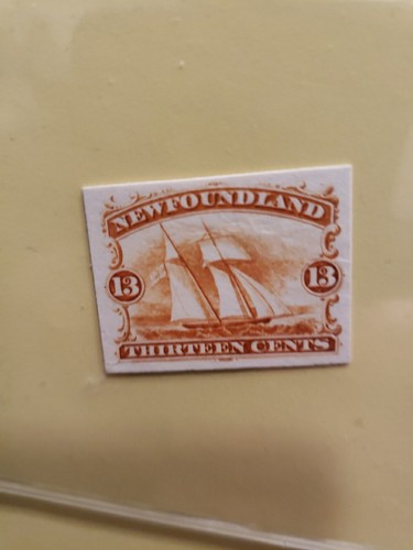 13 Cents NEWFOUNDLAND Ship Yellow Proof On Card MVF - Bild 2 von 6