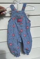 RARE Oshkosh B'Gosh girls Vintage 90s Bubble Overalls Blue Pink Floral USA