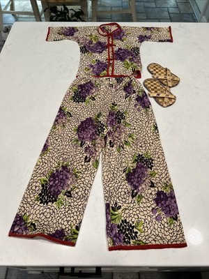 Rare1950 s Vintage Hanfu Child Pajama Set Floral No Tags. Measurements In Photos