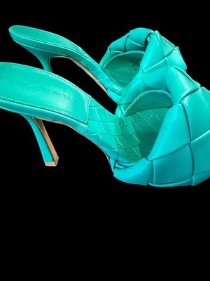 Bottega Veneta Green Intrecciato Padded Mule Heels 37.5 Square Toe