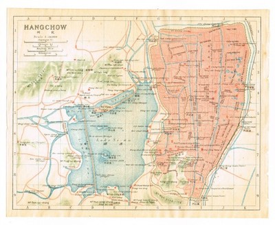 Hangzhou Original Antique Vintage map China 1915 map 杭州市 Hangchow Kincsay
