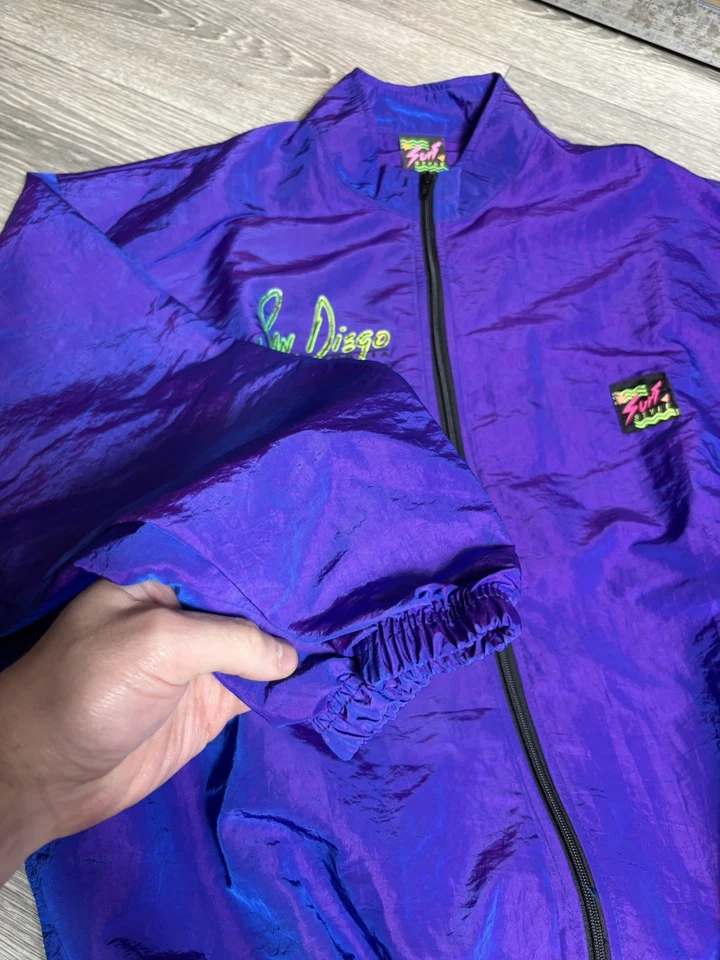 VTG Surf Style San Diego Purple Pullover Windbreaker Tracksuit Jacket Pants Sz L - Image 3 of 4