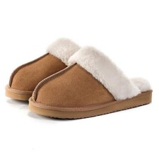 Fuzzy Slippers for Women Cozy Faux Fur House Shoes Winter Warm 8 Chestnut