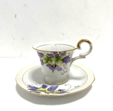 Vintage Ucagco China Occupied Japan Cup and Saucer Purple Flowers  - Pre-Owned