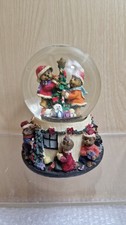 Large Christmas Musical Snow Globe Teddy Bears Decorating The Tree 6"