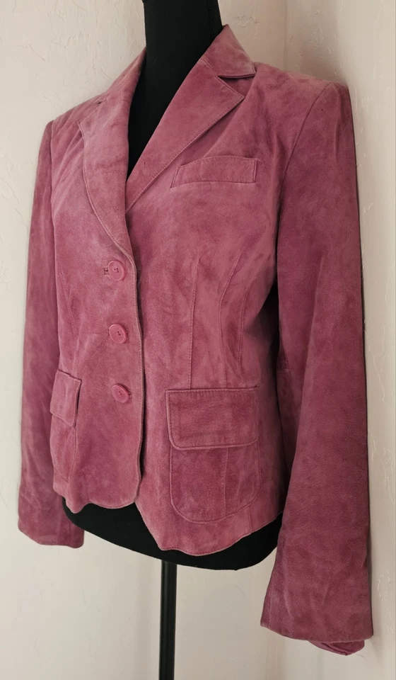 Chaqueta de gamuza de cuero rosa para mujer VALERIE STEVENS talla M mediana correr pequeña de colección Foto 3 de 4